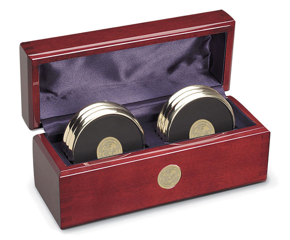 Gold Tone & Leather Coaster Boxed Set of 6