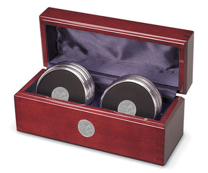 Silver Tone & Leather Coaster Boxed Set of 6