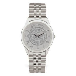 Mens Polished Silver Tone Medallion Wristwatch