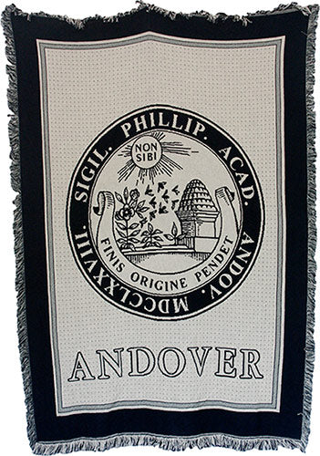 Woven Navy Phillips Academy Fringed Blanket